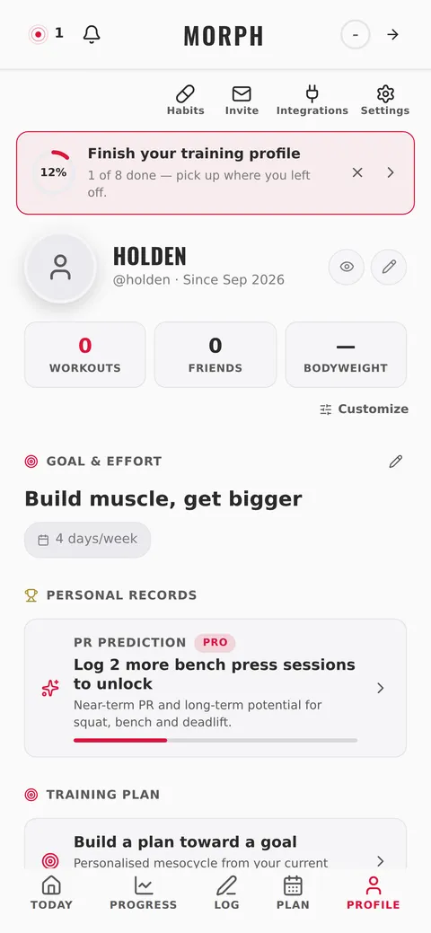 Morph Goals + PRs screen